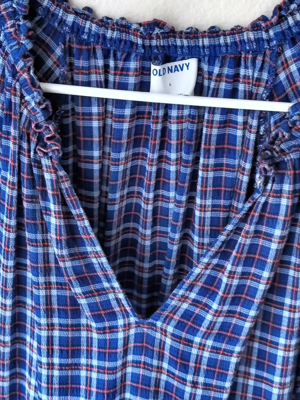 Old Navy Navy and Red Plaid Peasant Blouse - Picture 5 of 8